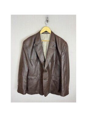 Dallas Collection Mens Brown Faux Leather Western Blazer Map Lining 48R 58EU